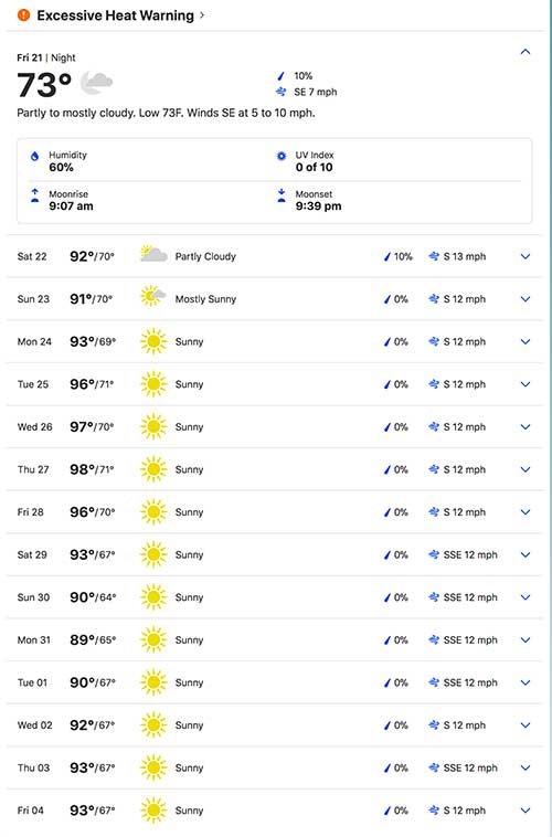 Jose Mier's Sun Valley CA extended forecast