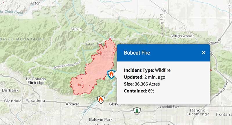 bobcat fire map los angeles county