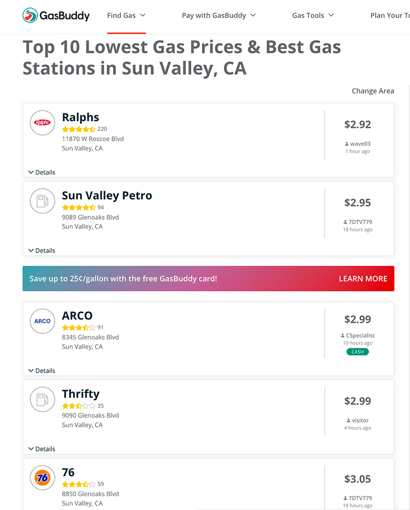 Jose Mier's Sun Valley GasBuddy Screen Shot