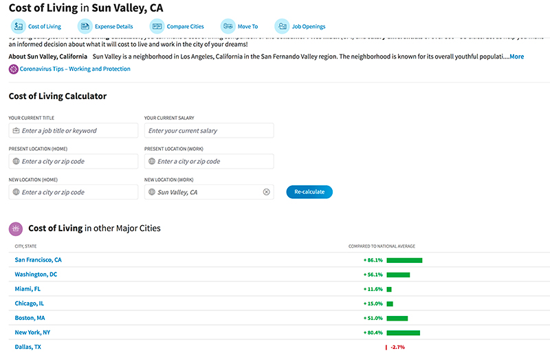 Jose Mier screenshot salary.com for Sun Valley