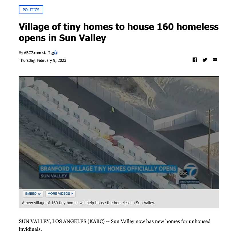 Tiny houses for homeless in Sun Valley, CA